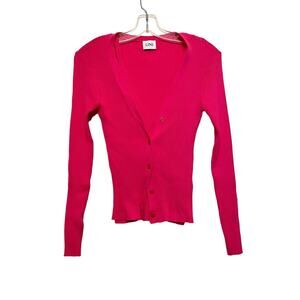 Lini Ribbed‎ Stretch Twin Set Cardigan Cami 2 Piece Women Size Small Bright Pink
